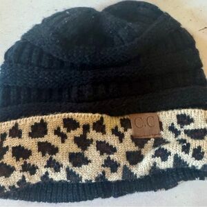C.C Leopard Patterned Black and Tan Beanie